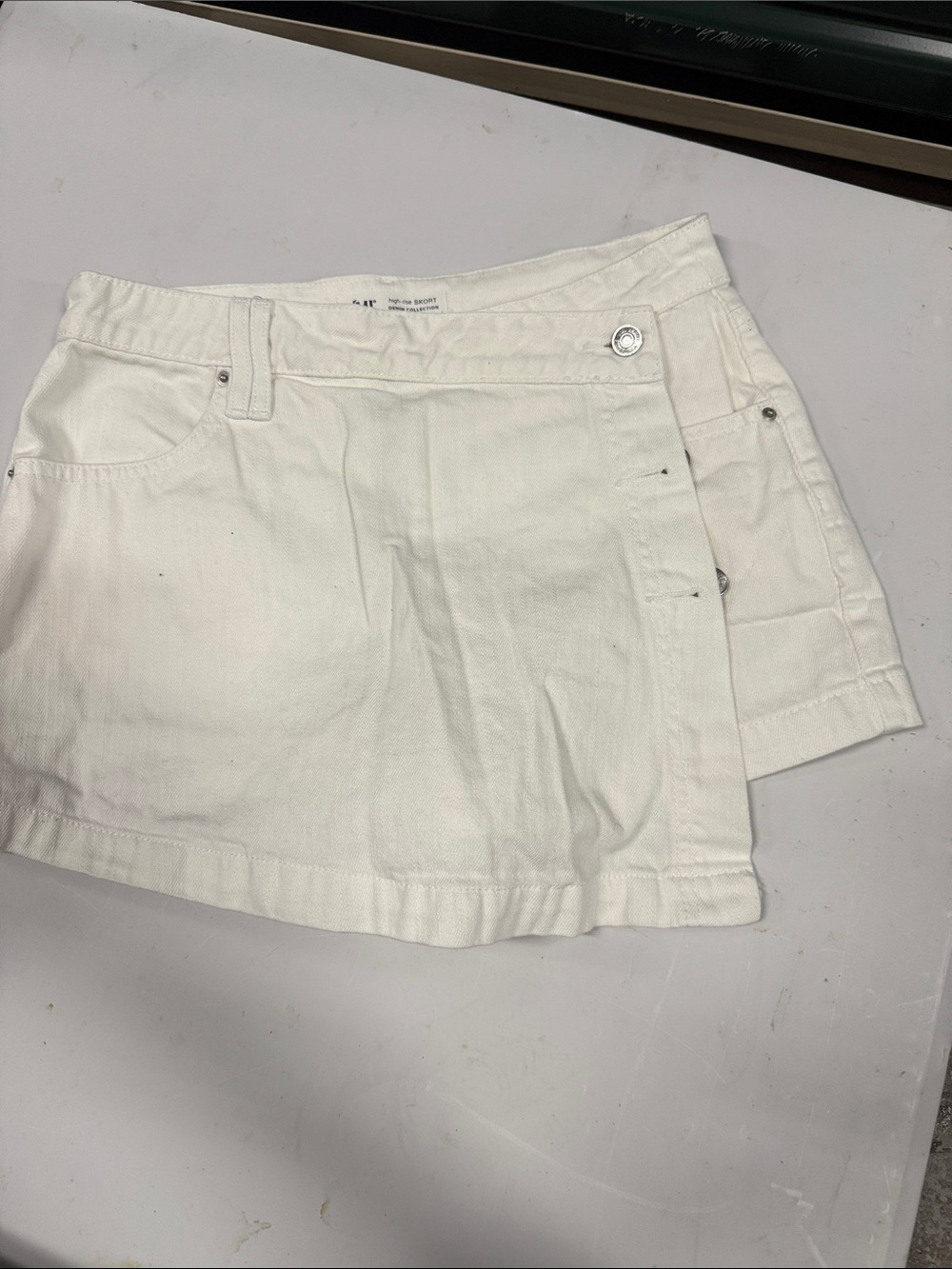 YMI White Denim Skort with Snap Wrap Front